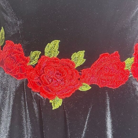 B. Darlin Black Velvet Rose Embroidered Waist Strapless Mini Dress - Picture 2 of 8